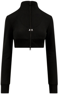 Courreges Crop Fit Sweatshirt met Ritssluiting Courrèges , Black , Dames - M,S