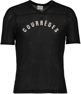 Courreges Mesh Baseball T-shirt Logo Print Courrèges , Black , Heren - S,Xs