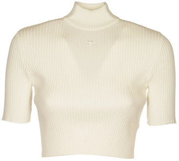 Courreges Ribgebreide Crop Sweater Courrèges , White , Dames - M,S