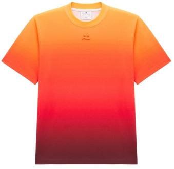 Courreges T-Shirt met Gradient Logo Borduursel Courrèges , Orange , Dames - L,Xs