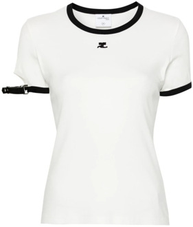 Courreges Witte Gesp Contrast T-shirt Courrèges , White , Dames - M,S