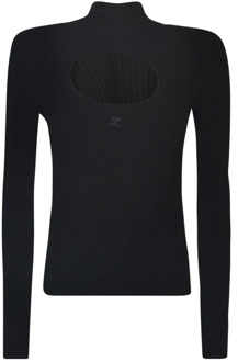 Courreges Zwart Logo-Geborduurde Cut-Out Sweatshirt Courrèges , Black , Dames - M,S