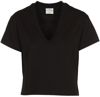 Courreges Zwart V-hals Cropped T-shirt Courrèges , Black , Dames - M