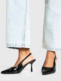 Courtshoehakken Met Brede Pasvorm, Patent Afwerking En Gerafelde Details, Black - 40