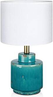 Cous textiele tafellamp met keramische voet groen-blauw, wit
