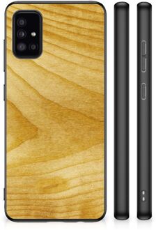 Cover Case Samsung Galaxy A51 GSM Hoesje met Zwarte rand Licht Hout