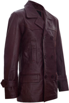 Cow Hide Dr Who Naval German Pea Coat leren jas Bourgogne - 4XL