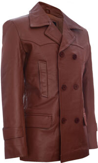 Cow Hide Dr Who Naval German Pea Coat leren jas Bruin - 3XL