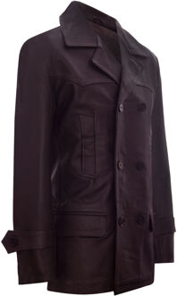 Cow Hide Dr Who Naval German Pea Coat leren jas Bruin - S