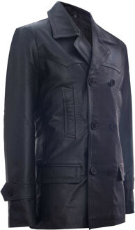 Cow Hide Dr Who Naval German Pea Coat leren jas Zwart - XL