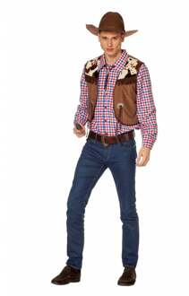 Cowboy & Cowgirl Kostuum | Alleen Op De Prairie Cowboy Blouse Met Vest Man | Maat 50 | Carnaval kostuum | Verkleedkleding