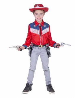 Cowboy Shirt Twee Sterren Jongen Rood - Zalm, Blauw