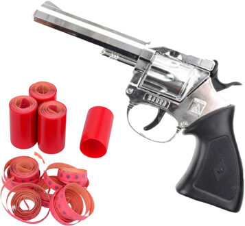 Cowboy speelgoed revolver/pistool - metaal - 100 schots platte plaffertjes - met 2400 shots set
