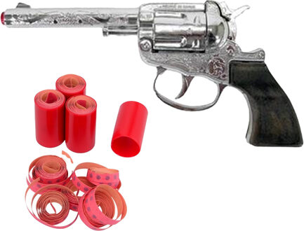 Cowboy speelgoed revolver/pistool - metaal - 100 schots platte plaffertjes - met 2400 shots set