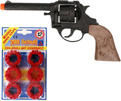 Cowboy speelgoed revolver/pistool - metaal - 12 schots plaffertjes - 288 shots