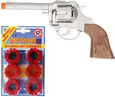 Cowboy speelgoed revolver/pistool - metaal - 12 schots plaffertjes - 288 shots