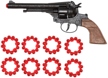 Cowboy speelgoed revolver/pistool - metaal - 12 schots plaffertjes - 288 shots