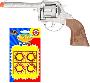 Cowboy speelgoed revolver/pistool metaal 12 schots plaffertjes - Verkleedattributen