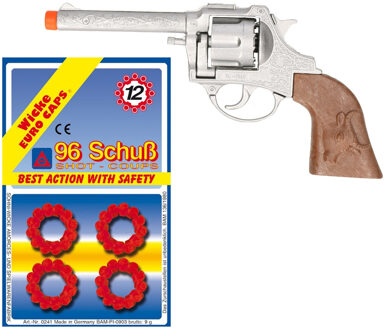 Cowboy speelgoed revolver/pistool metaal 12 schots plaffertjes