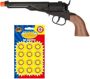 Cowboy speelgoed revolver/pistool metaal 8 schots met plaffertjes - Verkleedattributen