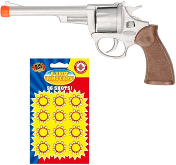 Cowboy speelgoed revolver/pistool - metaal - 8 schots - met plaffertjes - wapens