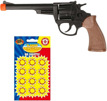 Cowboy speelgoed revolver/pistool metaal 8 schots met plaffertjes