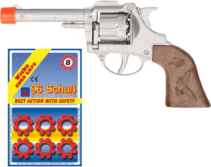 Cowboy speelgoed revolver/pistool - metaal - 8 schots plaffertjes - 96 shots in de set