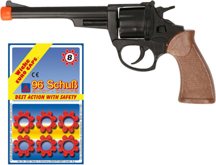 Cowboy speelgoed revolver/pistool - metaal - 8 schots plaffertjes - 96 shots in de set