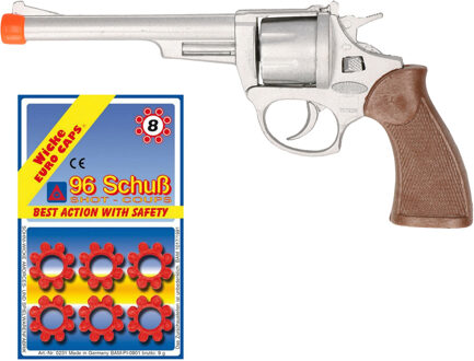 Cowboy speelgoed revolver/pistool - metaal - 8 schots plaffertjes - 96 shots in de set