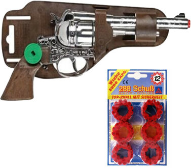 Cowboy speelgoed verkleed revolver/pistool - metaal - 12 schots plaffertjes - met 288 schoten