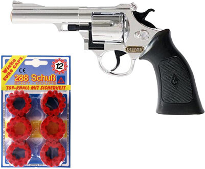 Cowboy speelgoed verkleed revolver/pistool - metaal - 12 schots plaffertjes - met 576 schoten