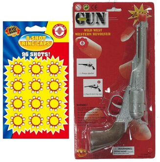 Cowboy verkleed revolver/pistool 8 schots met 12x plaffertjes ringen