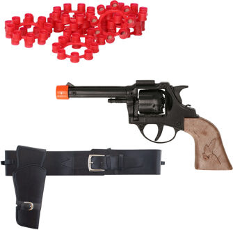 Cowboy verkleed speelgoed revolver of pistool - met 192 plaffertjes - met holster