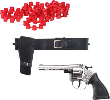 Cowboy verkleed speelgoed revolver of pistool - met 192 plaffertjes - met holster