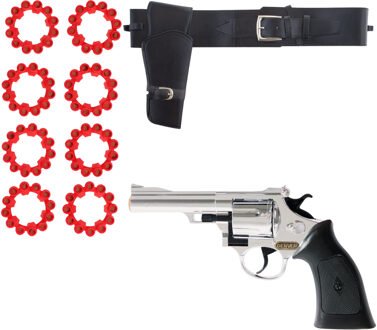 Cowboy verkleed speelgoed revolver of pistool - met 192 plaffertjes - met holster