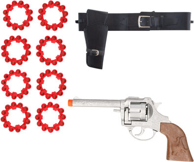 Cowboy verkleed speelgoed revolver of pistool - met 192 plaffertjes - met holster