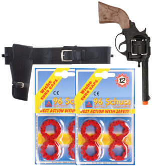 Cowboy verkleed speelgoed revolver of pistool - met 192 plaffertjes - met holster