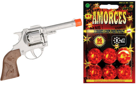 Cowboy verkleed speelgoed revolver/pistool - metaal - met 240 schots plaffertjes
