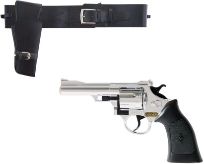 Cowboy verkleed speelgoed revolver - zilver - met riem holster - wapens - volwassenen