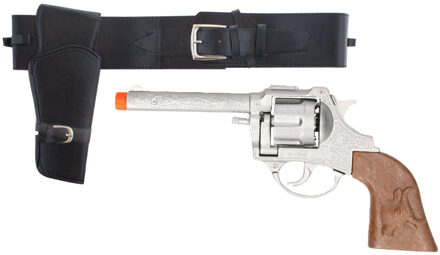 Cowboy verkleed speelgoed revolver - zilver - met riem holster - wapens - volwassenen