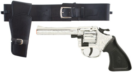 Cowboy verkleed speelgoed revolver - zilver - met riem holster - wapens - volwassenen