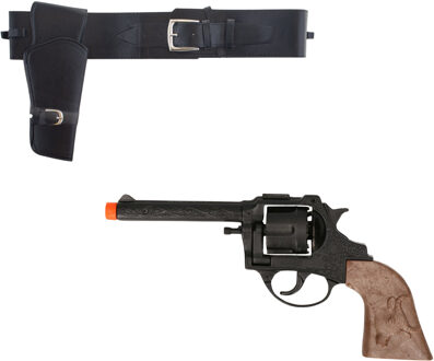 Cowboy verkleed speelgoed revolver - zwart - met riem holster - wapens - volwassenen