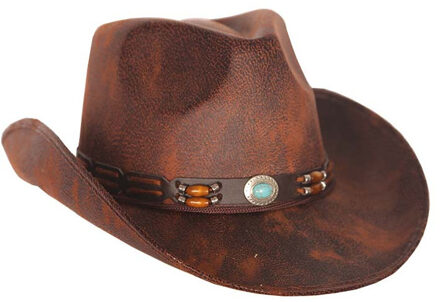 Cowboy/western verkleed hoed - bruin - leren look - voor volwassenen - Verkleedhoofddeksels