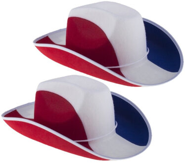 Cowboyhoed Nederland Hollandse vlag kleuren - 2x stuks - supporters hoeden voor volwassenen