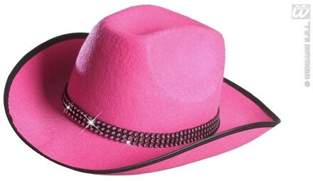 Cowboyhoed roze met strass band