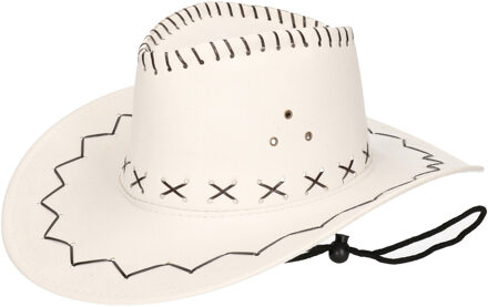 Cowboyhoed suede look - Ecru/wit - carnaval verkleed hoeden - volwassenen Creme