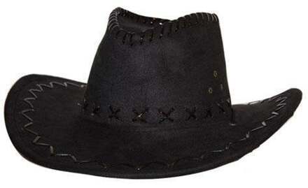 Cowboyhoed suede look - Zwart - carnaval verkleed hoeden - volwassenen