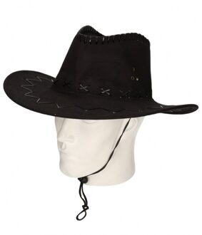 Cowboyhoed suede look - Zwart - carnaval verkleed hoeden - volwassenen