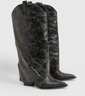 Cowboylaars Met Brede Pasvorm, Clean Distressed Afwerking En Westernhak, Black - 41