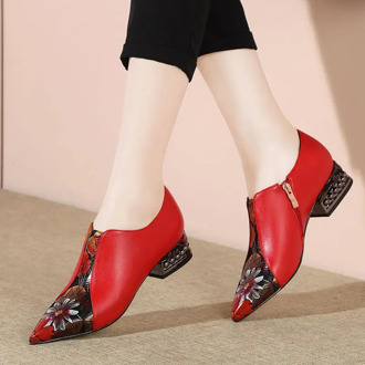 Cowhide Genuine Leather Shoes Woman 2020 NEW Women Mid Heels Spring/Fall Pointed toe for Female Fashion Work Shoe RED BLACK